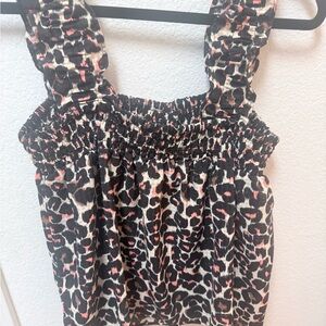 Who What Wear Leopard Print Top - Black and Pink